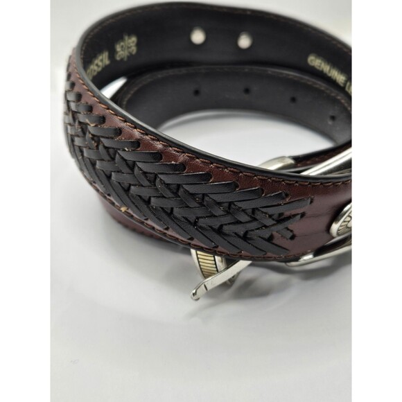 Vintage Fossil Concho Belt Mens Size 95/38 Brown Full Grain Cow Hide Medallion - Picture 2 of 10